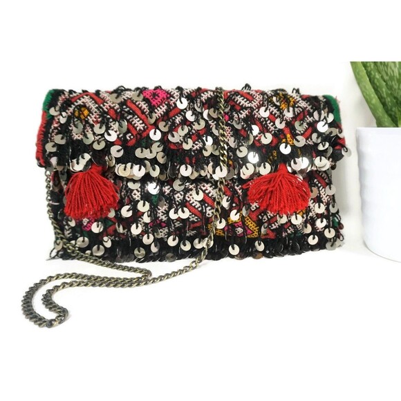 Moroccan Vintage Kilim Bag: Handmade Sequins Crossbody Purse - Picture 1 of 9